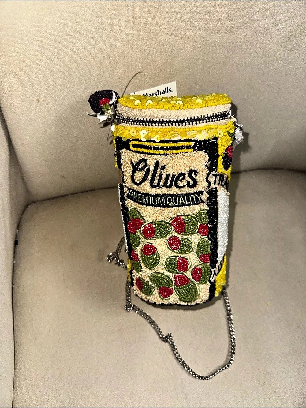 Olive Beaded Sequined Crossbody Bag in Yellow